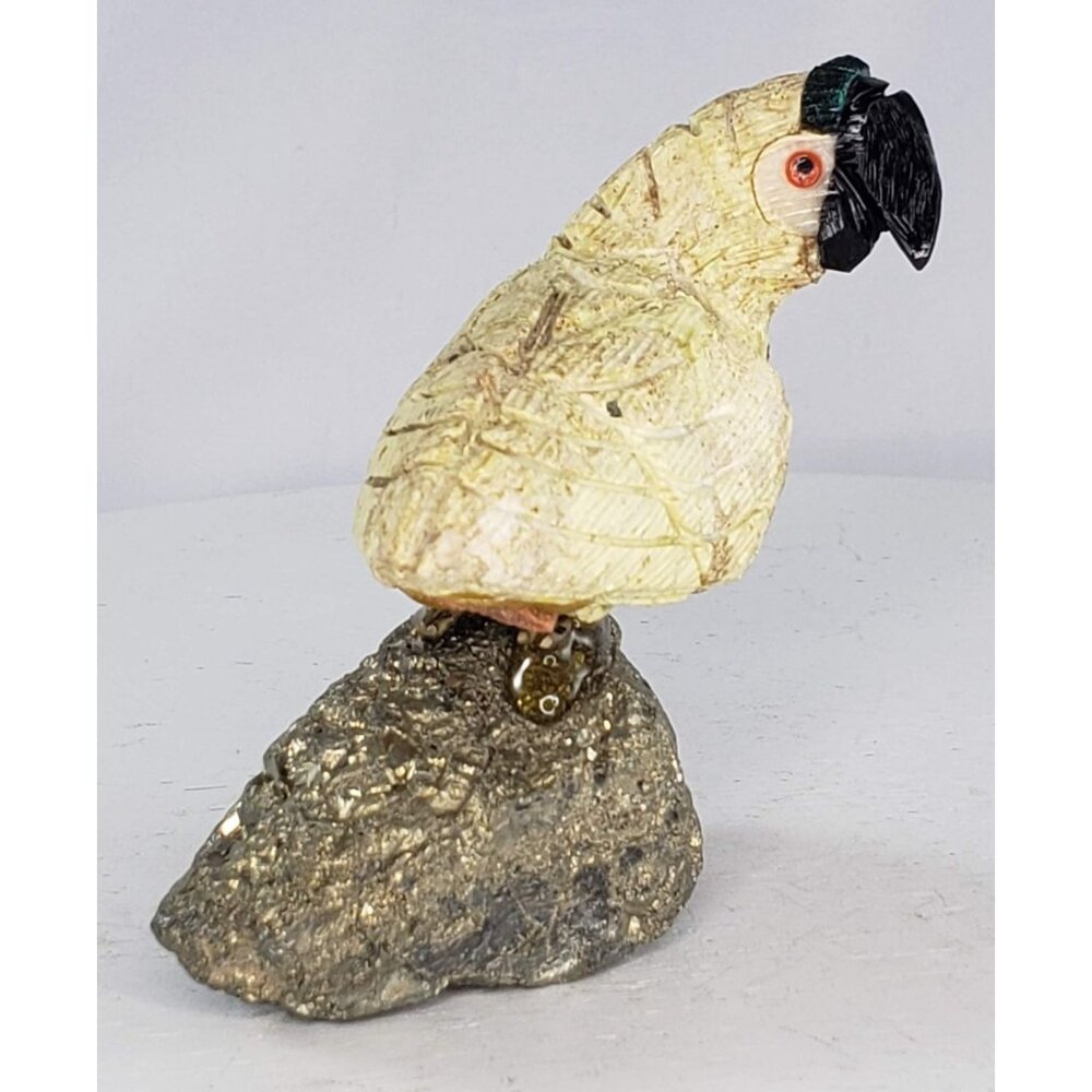 Carved Gemstone Pyrite Parrot Macaw Bird Peru Rock FIgurine